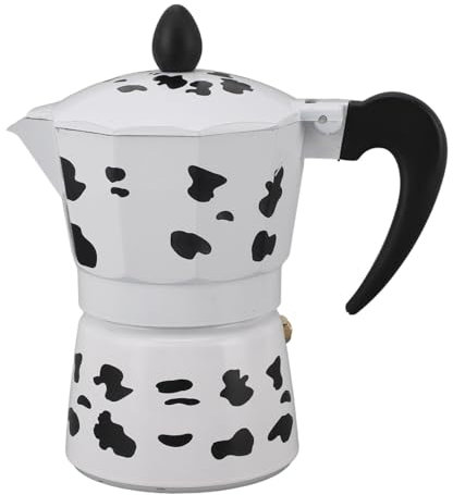 Cafetera Moka, Cafetera Italiana Color Vaca Leche, Cafetera, Cafetera de Aluminio para Estufa, Cafetera Cubana Manual Portátil para Capuchino o Latte (3 Tazas 150ML)