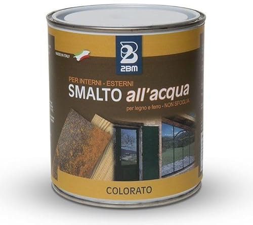 2BM Smalto Acrilico all'Acqua Satinato Bianco Satinato RAL 9010 Resistente, Per Esterni e Interni | Applicabile su Lamiere, Ferro, Ghisa, Intonaci, Carton gesso e Legno | Formato 0,75 lt.