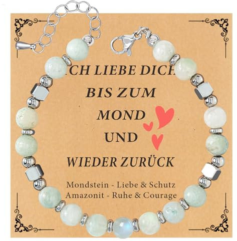 HAYOUWAY Geschenke für Frauen Armband Mondstein Armband Damen Teenager Mädchen Geschenke Armbänder Perlenarmband Damen Valentinstag Geburtstagsgeschenk für Frauen Sie Mutter Tochter Freundin Geschenk