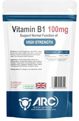 Vitamin B1 Thiamine 100mg 180 Vegetarian Tablets - High Strength B1 Supplement, Supports Energy Production, Made in the UK