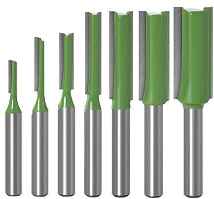7-Piece Set 1/4 Inch Handle Shank Tungsten Carbide Double Single Flute Straight Dado Router Bit Set Woodwork 3/4/5/6/8/10/12mm Cutting Diameter Trimming Cutter (1)