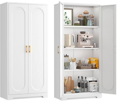 TIMELESS PIECES 60 Tall Kitchen Pantry Storage Cabinet,Black Freestanding Cupboard Cabinet with 2 Doors and 3 Adjustable Shelves for Diningroom,Bathroom,Laundry,Living Room
