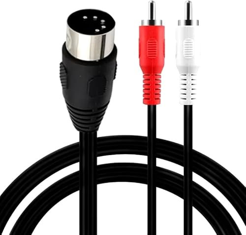 TECHZOCO Cable Audio Estereo DIN Macho RCA macho, cable DIN de 5 pines Macho a rca, cable midi a RCA, Estereo, Apto para sistemas Bang & Olufsen, Naim, Quad, 1.50 Metros
