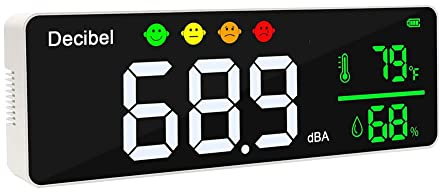 Orolotay Lector de de Sonido de Decibelios + Humedad y Temperatura. Medidor de Ruido en el Aula, Medidor SPL y DB para Montaje en Pared