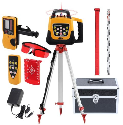 KayEsampra Laser Rotatif Niveau Laser Autonivelant Balayage avec Trépied en aluminium, mire télescopique 5m, Rotative 360° Verticale Horizontale Auto-Alignement Rouge Travail 500 m pour Construction