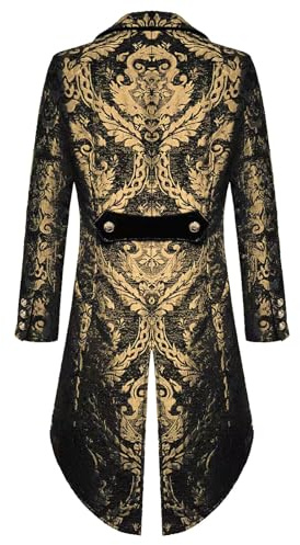Veste Steampunk Gothique pour Homme, Veste Longue pour Homme, Or, Moyen Âge, Manteau Rétro Victorien, Élégant Smoking, Costume de Théâtre, Déguisement de Carnaval, Costume de Performance, Déguisement