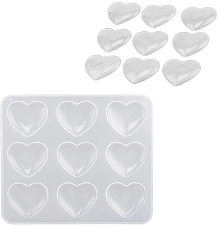 Ideen mit Herz Molde de silicona con forma de corazones, para 9 corazones, 5,2 cm x 0,8 cm x 4,6 cm, para yeso, hormigón, resina epoxi, moldeo, apto para alimentos