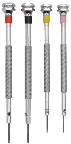 Set de 4 Tournevis d’horloger Classiques en Laiton chromé Diamètre 0,60 0,80 1,00 1,2 mm