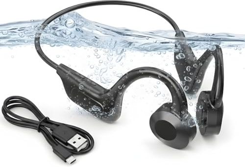 Bone Conduction Headphones, Bluetooth 6.0 Open Ear Wireless Headphones for Swimming, IPX5 Waterproof Earphones with Mic, Universal Sport Earphones with fast USB charger for Running and Cycling, Gym