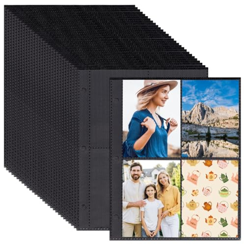 BENECREAT 100 Pack 800 Pockets 7.68 x 6.1inch A5 Binder Sleeves, Plastic Photo Protector Pages 3 Ring Pocket Sheets, Double-Sided 4 Pocket Card Sleeves for Photo Album Postcard Collections