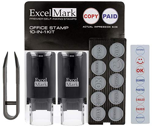 ExcelMark A-17 DIY Self-Inking Rubber Office Stamp Kit - Red and Blue Ink