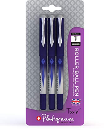 Platignum Tixx Blue Gel Ink Roller Ball Pen [Pack of 3] 1500 m Writing Length [Ref: 50503]