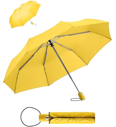 FARE Regenschirm (gelb) - öffnet & schließt automatisch - kompakt, windsicher, sturmfest & wasserabweisend - stabiler Taschenschirm - Perfekter Begleiter für Damen und Herren
