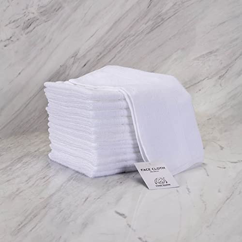 VINN DUNN® Hotel 100% Cotton Face Cloth, 12 Cotton Washcloths, Flannels Face Cloth Pack, 400 GSM Wash Cloths | 30 x 30 cm | WHITE | Pack of 12