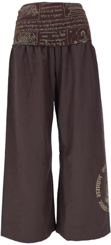 GURU SHOP Weite Marlenehose, Buddha Wellnesshose, Yogahose, Boho Hose mit Breitem Bund - Cappuccino, Damen, Size:L