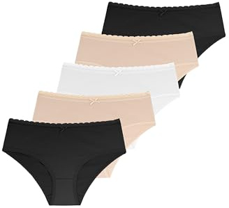Dorina NAOMI - Lot de 5 Culottes Hipster pour Femme, Coton Doux avec Bordure en Dentelle Élégante, Coupe Confortable et Couvrante pour un Usage Quotidien
