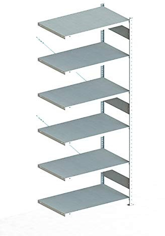 Meta Anbauregal - Zum Ausbau eines Lagerregales - 6 Böden - Farbe Silber - 250 x 100 cm - 60 cm tief