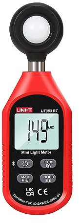 UNI-T Light Meter UT383BT Lux Meter Lumens Digital Illuminance Meter 0~199900 Lux (0~18500 FC) Foot Candles Luxmeter for Film Photography Plants Photometer Lighting Intensity Brightness Measurement