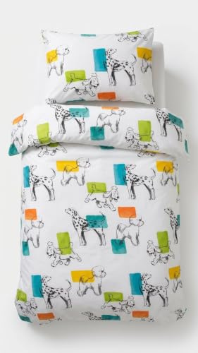 LERUUM Kids Single Duvet Cover Set 100% Cotton Dog Print Bedding | Children’s Single Bedding with Playful Dog & Animal Print Soft & Comfortable 1 Pillowcase Included for Boys & Girls’ Rooms