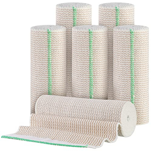 Minatee 6 Pack Elastic Bandage Wrap 6 Inch Wide Compression Elastic Bandage Wrap with Hook and Loop Fasteners at Both Ends Support and First Aid for Sports Sprained Medical and Injury Recovery