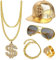 ZJRung Hip Hop Kostüm Kit 5 Stück 80/90er Rapper Zubehör Hip Hop Dollar Halskette Goldring Sonnenbrille Goldkette Baseball Cap für Fasching Karneval Party Zubehör