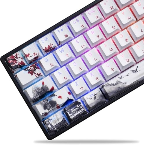 Womier Shine Through Keycaps - PBT Custom Keycaps Set, 127 Keys Plum Blossom, Dye-Sublimation Cherry Profile Keyboard Key Caps for Cherry Gateron MX Switches Mechanical Keyboards