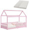 Juskys Kinderbett Marli 90 x 200 cm mit Matratze, Rausfallschutz, Lattenrost & Dach - Massivholz Hausbett für Kinder - Bett in Rosa
