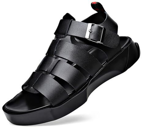 BININBOX Sandali da Gladiatore da Uomo in Pelle con Cinturino alla Caviglia Scarpe Estive alla Moda (Nero, Adulto, Uomo, 44, Numero, Sistema Taglie Calzature EU, Media)