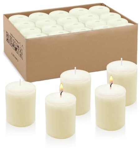 15 Hour Ivory Votive Candles, Bulk Unscented Small 1.5 Inch Diameter 2.25 Inch Tall Wax Candles for Wedding, Party & Home Dinner Table Decoration, 20 Packs