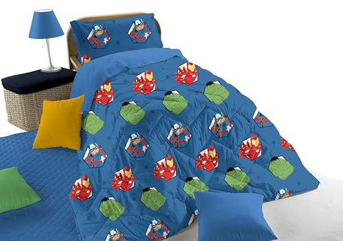 Avengers Single Winter Duvet Quilt for Single Bed in Marvel, Cotton, Blue, 170 x 260 cm, Bedroom
