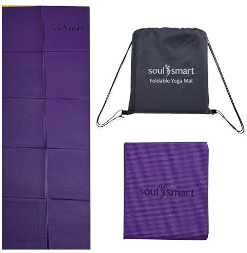 TJC Faltbare Reise-Yogamatte, 6 mm, rutschfest, leicht, tragbar, für Fitnessstudio, Fitness, Training, Pilates, für drinnen und draußen, Workout, Yogamatten für Damen und Herren, 188 x 63 cm, Violett