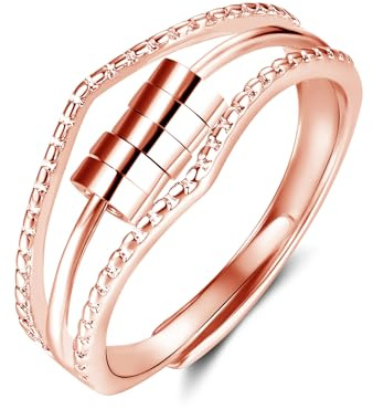 Glintara Ångestring, silver, öppen justerbar anti-stressring, 925 sterlingsilver stressring, oändlighet spring fidgetring, anti-ångest dekompressionsring med pärlor stämningsring mot stress,