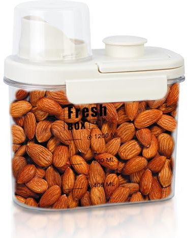 Boîte Rangement Cuisine, Boîte Hermétique Alimentaires en Plastique avec Couvercle, Provision Conservation Placard Organisation Bocaux pour Céréales Pâtes Farine (1 Pièce x 1.6L - Blanc Crème)