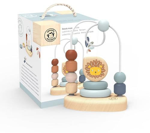 SPEEDY MONKEY Lion Bead Maze, Colourful Wire Frame Toy with 7 Soft Beads, Promotes Dexterity, Hand-Eye Coordination & Colour Recognition, Non-Toxic Paint, Ideal for Kids 1-3 Years
