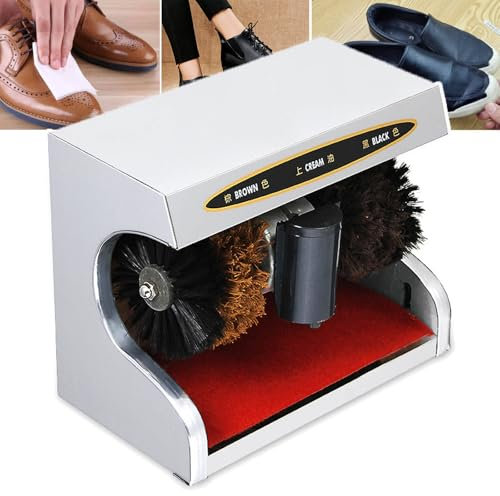 JMbpkduHs Cireuse à Chaussures électrique, Cirage à Chaussures à Induction Entièrement Automatique, 1400 TR/Min, Démarrage/Arrêt Automatique, Machine De Nettoyage du Cuir Domestique,Silver