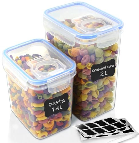 Cereal Storage Containers Set – Airtight Food Storage Container – Food Grade BPA Free Dispenser with Flip Top – Kitchen Pantry Organiser – Ideal for Cereal, Snacks & More – 2L & 1.4L, 2pcs