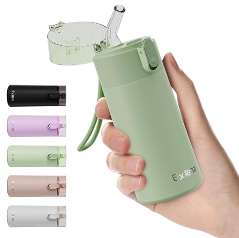 Exllena Small Water Bottle 150ml with Straw – Small Flask with One-Hand Open Design, Leak-Proof Locking Lid, 4-6 Hours Hot/Cold Retention and Portable for Coffee, Milk, or Any Beverage(Mint)
