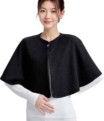 RUIXIA Womens Thermal Shoulder Wrap Cape Wearable Elderly Wheelchair Care Shoulder Warmer Bedridden Patient Easy-Dress Cloak Black