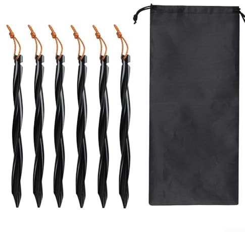 Configuración simplificada de camping con estaca de aluminio ligero, paquete de 612 piezas (6 clavos negros)