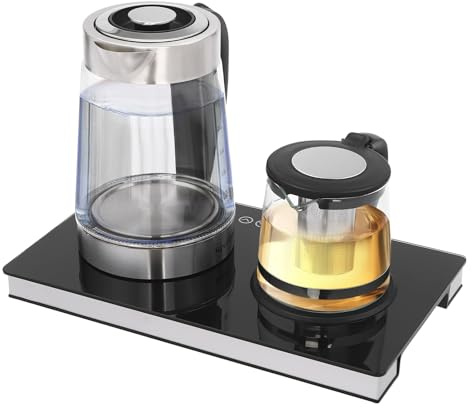 Hervidor de agua eléctrico de doble foco, 1500 W, de cristal, 1 L + 2,5 L, tetera con ajustes de temperatura y panel táctil, para café y té