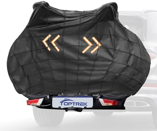 toptrek Fahrradschutzhülle Fahrradträger Reißfeste für 2 Fahrräder , Fahrradabdeckung Heckträger mit Gepäcknetz Elastisch, 600D Oxford-Gewebe Fahrradgarage Heavy Duty&Wasserdicht