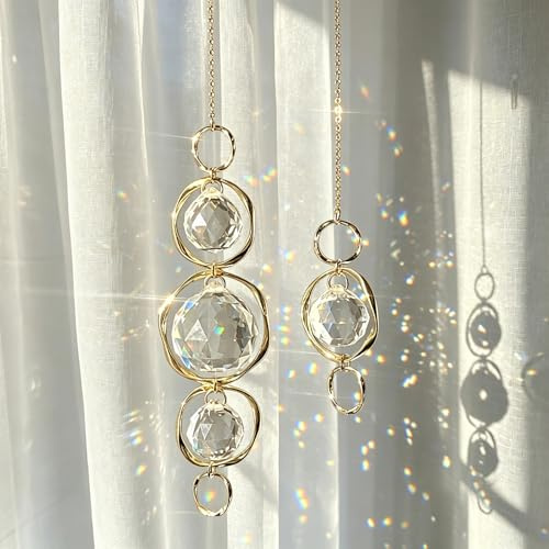 Lot De 2 Attrape-Soleil Cristal pour Fenêtre, Suncatcher Arc-en-Ciel À Suspendre, Prisme en Verre Effet Lumière Coloré, Adapté pour Décoration Fenêtre, Jardin, Mariage