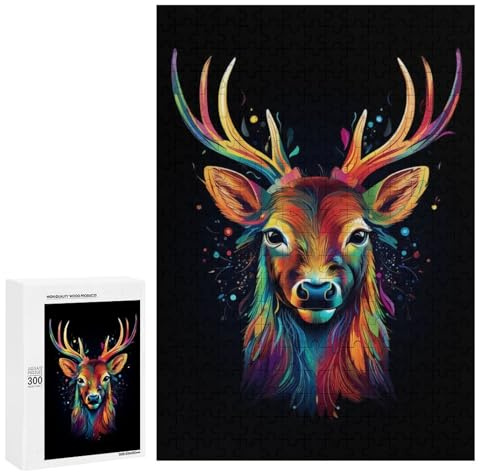 Moment Puzzle – Deer Pop Art Colors, 300 PCS, Casse-tête en Bois pour Adultes, Cadeau D’Anniversaire; pour Partager Un Moment Autour De La Table