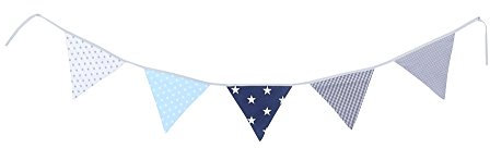 Bandierine ULLENBOOM ® blu, azzurro, grigio (ghirlanda di stoffa: 1,90 m, 5 bandierine, decorazione per la cameretta per bambini e feste)