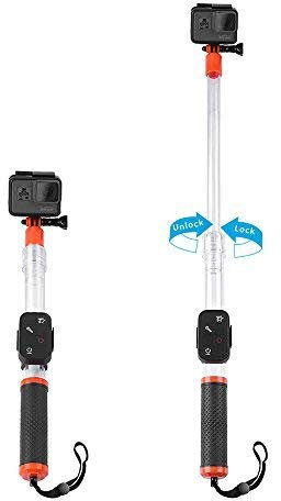 TELESIN Wasserdichte Teleskopstange & Unterwasser Handgriff 2 in 1 Schwimmenden Selfie Stick + Fernbedienung Halter für GoPro Hero 2018, 7 6 5 4 3, SJCAM, Xiaomi, LITE Erweiterbar von 14bis 24