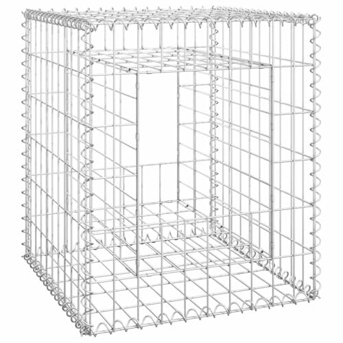 Foknhdi Colonna a gabbione da 50 x 50 x 60 cm, in ferro, stabile cesto in pietra per giardino e terrazza, forma quadrata, decorazione da giardino, larghezza delle maglie 10 x 5 cm, argento