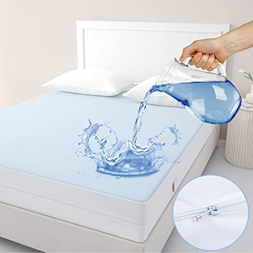 JET'S HOME Queen Zippered Mattress Encasement - 6 Sided Waterproof Mattress Protector with Zipper - Machine Washable Mattress Cover Fits 10-15 Inches
