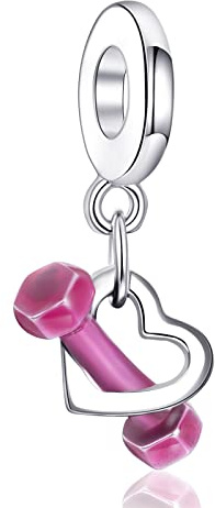 LaMenars Mancuerna y amor brillante corazón libre doble colgante para pulseras de plata 925 colgante perlas para collares, Plata, Circonita cúbica