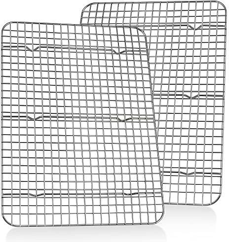 Joyfair Abkühlgitter, Edelstahl Kuchengitter Auskühlgitter 2er Set, Großer Rechteckiges Kühlgitter Backgitter zum Backen/Kühlen/Braten/Grillen, 42×29×2cm, Gesund & Rostfrei & Spülmaschinenfest