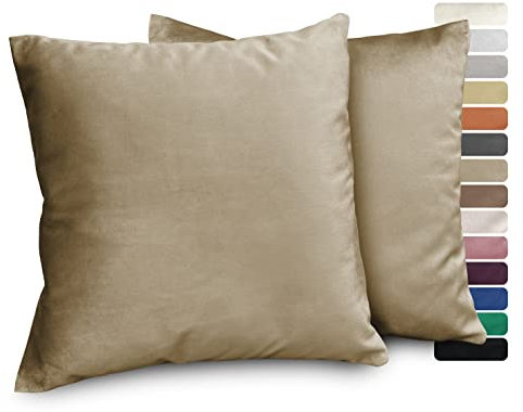 BEAUTEX Lea Samt Kissenhüllen 2er Set, Premium Kissenbezug, Sofa- und Dekokissen, Größe und Farbe wählbar (Cappuccino 40x40 cm)